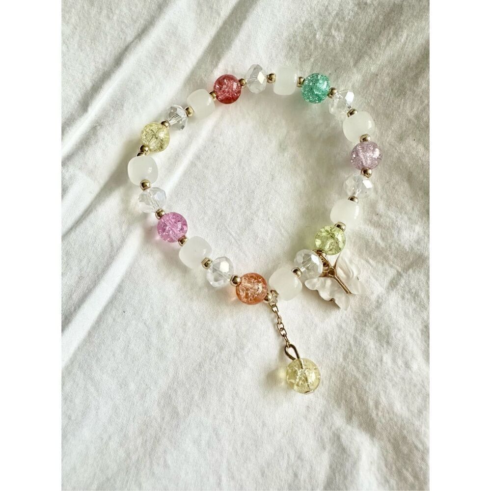 Multi color butterfly beaded stretch bracelet